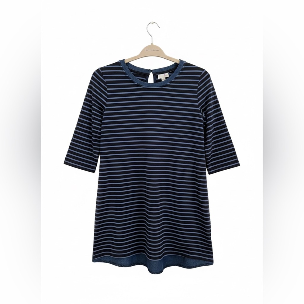 J. Jill Navy and White Striped Jersey Top